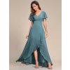 Plesové šaty dlouhé modrozelené šifonové s volánky a asymetrickým lemem – Ever Pretty ES01749DB