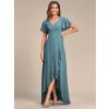 Společenské šaty dlouhé modrozelené šifonové s volánky a asymetrickým lemem – Ever Pretty ES01749DB