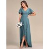 Šaty na svatbu dlouhé modrozelené šifonové s volánky a asymetrickým lemem – Ever Pretty ES01749DB