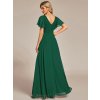 Šaty na ples dlouhé smaragdové šifonové s volánky a asymetrickým lemem – Ever Pretty ES01749DG