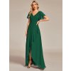 Šaty na svatbu dlouhé smaragdové šifonové s volánky a asymetrickým lemem – Ever Pretty ES01749DG
