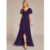 Společenské šaty dlouhé tmavě fialové šifonové s volánky a asymetrickým lemem – Ever Pretty ES01749DP
