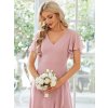 Večerní šaty dlouhé pudrově růžové šifonové s volánky a asymetrickým lemem – Ever Pretty ES01749DR