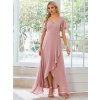 Společenské šaty dlouhé pudrově růžové šifonové s volánky a asymetrickým lemem – Ever Pretty ES01749DR