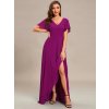 Společenské šaty dlouhé fuchsiové šifonové s volánky a asymetrickým lemem – Ever Pretty ES01749FU