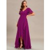 Šaty na svatbu dlouhé fuchsiové šifonové s volánky a asymetrickým lemem – Ever Pretty ES01749FU