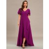 Plesové šaty dlouhé fuchsiové šifonové s volánky a asymetrickým lemem – Ever Pretty ES01749FU