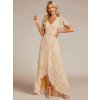 Večerní šaty dlouhé béžové se vzorem šifonové s volánky a asymetrickým lemem – Ever Pretty ES01749LR