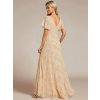 Šaty na ples dlouhé béžové se vzorem šifonové s volánky a asymetrickým lemem – Ever Pretty ES01749LR