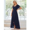 Plesové šaty dlouhé tmavě modré šifonové s volánky a asymetrickým lemem – Ever Pretty ES01749NB