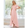Společenské šaty dlouhé světle růžové šifonové s volánky a asymetrickým lemem – Ever Pretty ES01749PK