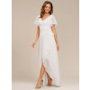 Plesové šaty dlouhé svatební bílé šifonové s volánky a asymetrickým lemem – Ever Pretty ES01749WH