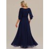 Šaty na ples dlouhé tmavě modré šifonové s dekorovanými rameny a splývavou sukní – Ever Pretty EE02580NB