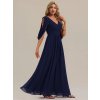 Společenské dlouhé šaty tmavě modré – Melisande (přední pohled)