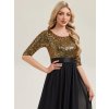 Černozlaté šaty na svatbu dlouhé třpytivé s polodlouhým rukávem – Ever Pretty EE00686KG