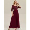 Červené vínové večerní šaty dlouhé třpytivé s polodlouhým rukávem – Ever Pretty EE00686BD