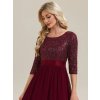 Červené vínové šaty na svatbu dlouhé třpytivé s polodlouhým rukávem – Ever Pretty EE00686BD