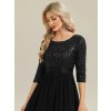 Černé šaty na svatbu dlouhé třpytivé s polodlouhým rukávem – Ever Pretty EE00686BK