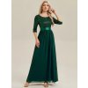 Zelené smaragdové společenské šaty dlouhé třpytivé s polodlouhým rukávem – Ever Pretty EE00686DG