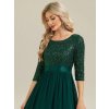 Zelené smaragdové šaty na svatbu dlouhé třpytivé s polodlouhým rukávem – Ever Pretty EE00686DG