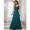 Šaty na svatbu dlouhé modré šifonové na ramínka – Ever Pretty ES80026TE