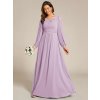 Šaty na svatbu dlouhé fialové šifonové dlouhý rukáv – Ever Pretty ES0106BFL