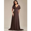 Společenské dlouhé šaty hnědé – Jessalyn (přední pohled)