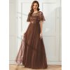Společenské šaty dlouhé hnědé tylové s áčkovou sukní – Ever Pretty EP00904BN