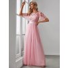 Plesové šaty dlouhé růžové tylové s áčkovou sukní – Ever Pretty EP00904PK