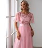 Elegantní šaty dlouhé růžové tylové s áčkovou sukní – Ever Pretty EP00904PK