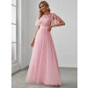 Večerní šaty dlouhé růžové tylové s áčkovou sukní – Ever Pretty EP00904PK