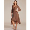 Společenské midi šaty hnědé – Vivienne (celkový pohled)