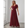 Společenské dlouhé šaty vínové červené – Fiora (přední pohled)