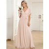Šaty na svatbu dlouhé růžové šifonové jednoduché áčkové – Ever Pretty EE0164ABH, prodává Modion.cz
