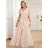 Plesové šaty dlouhé růžové šifonové jednoduché áčkové – Ever Pretty EE0164ABH, prodává Modion.cz
