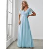 Plesové šaty dlouhé modré šifonové jednoduché áčkové – Ever Pretty EE0164ABL, prodává Modion.cz