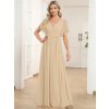 Společenské šaty dlouhé béžové šifonové jednoduché áčkové – Ever Pretty EE0164ACH, prodává Modion.cz