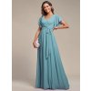 Šaty na svatbu dlouhé modré šifonové jednoduché áčkové – Ever Pretty EE0164ADB, prodává Modion.cz