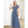 Šaty na svatbu dlouhé modré šifonové jednoduché áčkové – Ever Pretty EE0164ADN, prodává Modion.cz