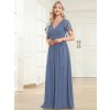 Společenské dlouhé šaty modrošedé – Fiora (přední pohled)