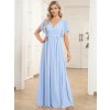 Společenské šaty dlouhé modré šifonové jednoduché áčkové – Ever Pretty EE0164AIB, prodává Modion.cz