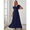 Plesové šaty dlouhé modré šifonové jednoduché áčkové – Ever Pretty EE0164ANB, prodává Modion.cz