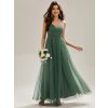 Šaty na svatbu dlouhé zelené tylové s křížením na zádech – Ever Pretty ESS0056EU