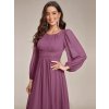 Elegantní šaty dlouhé fialové šifonové s dlouhým rukávem – Ever Pretty ES0106BDS, prodává Modion.cz