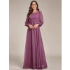 Společenské šaty dlouhé fialové šifonové s dlouhým rukávem – Ever Pretty ES0106BDS, prodává Modion.cz