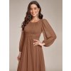 Elegantní šaty dlouhé hnědé šifonové s dlouhým rukávem – Ever Pretty ES0106BES, prodává Modion.cz