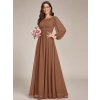 Společenské dlouhé šaty hnědé – Leonessa (celkový pohled)