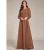 Společenské šaty dlouhé hnědé šifonové s dlouhým rukávem – Ever Pretty ES0106BES, prodává Modion.cz
