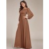 Plesové šaty dlouhé hnědé šifonové s dlouhým rukávem – Ever Pretty ES0106BES, prodává Modion.cz