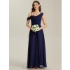 Společenské dlouhé šaty tmavě modré – Christiana (detail asymetrického výstřihu na jedno rameno)